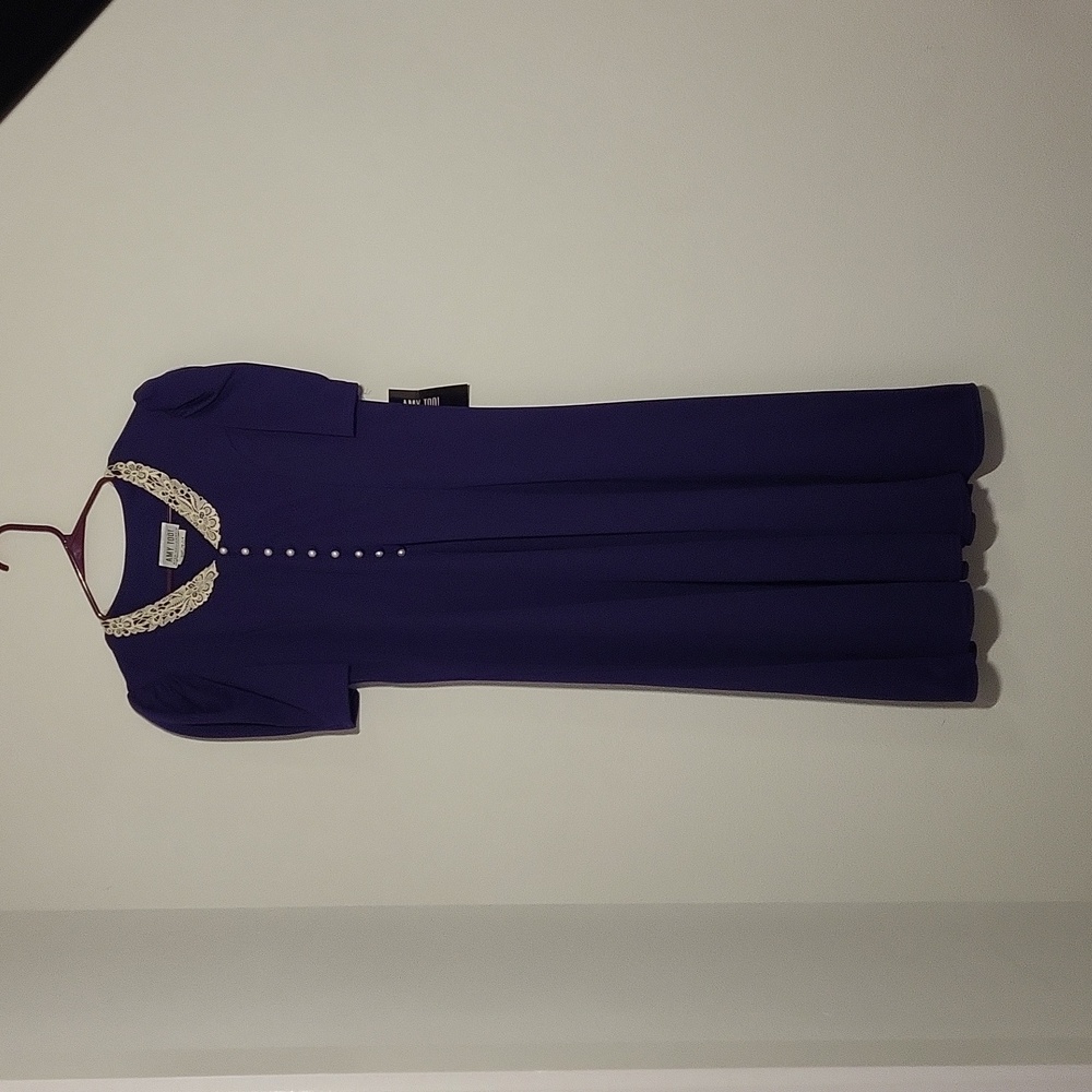 Vintage Plus Size Deadstock Royal Purple Lace Collar Dress